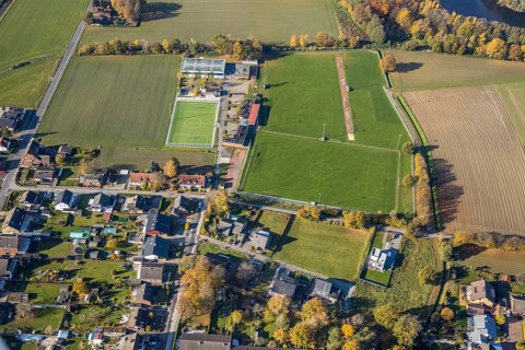 Aerial view, sports fields TUS 46/68 Uentrop, Giesendahlhalle im Giesendahl, Uentrop, Hamm, Ruhr