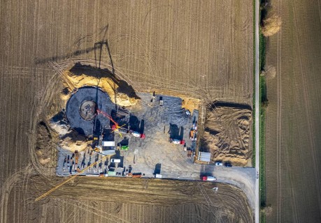 Aerial photo, construction site for wind turbines, Hellweg, near the A2 motorway, Rhynern, Hamm,