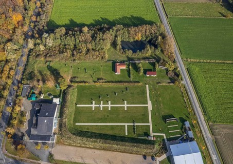 Aerial view, sports field Hammer Sport Club HSC, archery active, Rhynern, Hamm, Ruhr area, North