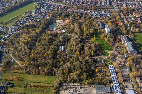 Aerial view, Maximilianpark Hamm, Uentrop, Hamm, Ruhr area, North Rhine-Westphalia, Germany, DE,