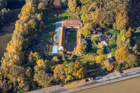 Aerial view, Gut Sternholz, hotel in the forest, Uentrop, Hamm, Ruhr area, North Rhine-Westphalia,