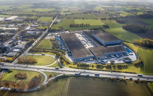 Aerial view, Edeka Hamm logistics centre, Im Sutenkamp, Hamm, Ruhr area, North Rhine-Westphalia,