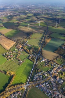 Aerial view, Bönen-Nordbögge railway station, view to Pelkum, Pelkum, Hamm, Ruhr area, North