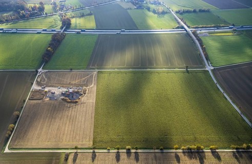 Aerial view, construction site for wind turbines, Hellweg, near the A2 motorway, Rhynern, Hamm,