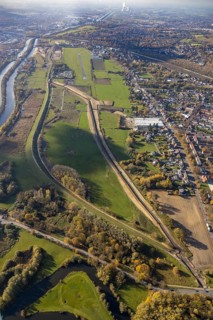 Aerial view, Hamm airfield, Lippe floodplain, Münsterstraße, Hamm lock, Lippe river, Datteln-Hamm