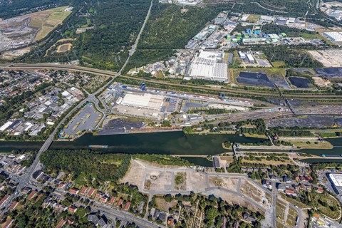 Aerial view, commercial area Am Westhafen, CTH Container Terminal Herne GmbH, Müller - Die lila