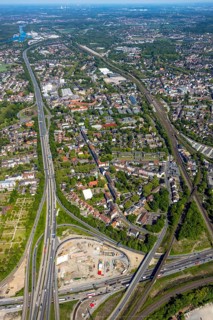 Aerial view, construction site due to A43 extension, motorway junction Herne, motorway A42, view to