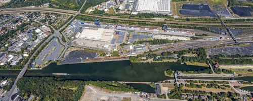 Aerial view, commercial area Am Westhafen, CTH Container Terminal Herne GmbH, Müller - Die lila