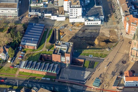 Aerial view, new construction site Europagarten, Europaplatz, LWL-Museum für Archäologie,