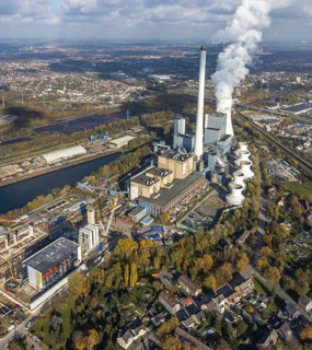 Aerial view, GUD, gas-fired power plant under construction, STEAG cogeneration plant Herne,