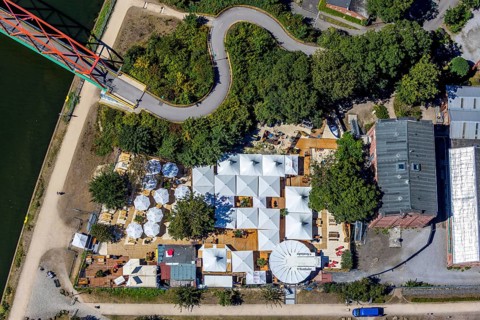 Aerial photo, Steinmeister's beer garden - Oskar am Kanal, Herne, Ruhr area, North