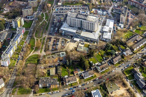 Aerial view, Rebuilt / modernised hospital Marienhospital Herne, hospital of the Ruhr-University