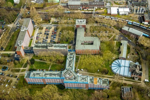 Aerial view, Shamrock Park on which a future centre with two 17-storey high-rise buildings is