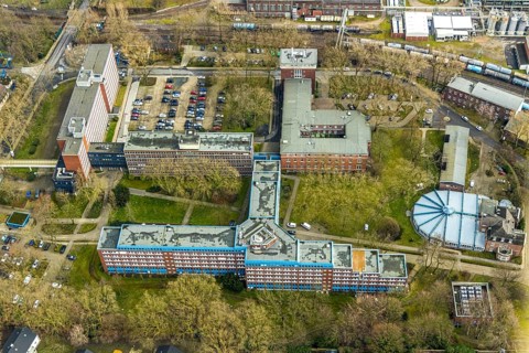 Aerial view, Shamrock Park on which a future centre with two 17-storey high-rise buildings is