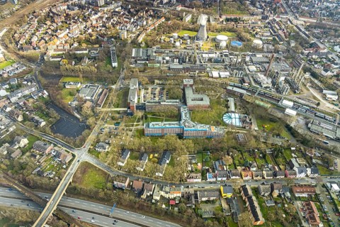 Aerial view, Shamrock Park on which a future centre with two 17-storey high-rise buildings is