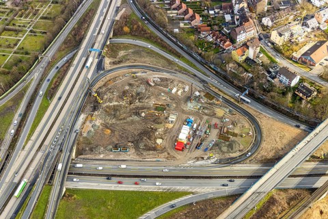 Aerial photo, motorway junction 21 Herne, intersection of the A42 and A43 motorways, new