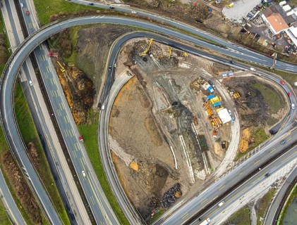 Aerial photo, motorway junction 21 Herne, intersection of the A42 and A43 motorways, new