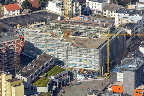 Aerial view, conversion of the old Kartstadt building, under the title Neue Höfe Herne, space for