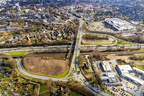 Aerial view, junction AS15 Herne-Eickel at the motorway A43 to Holsterhauser Straße, Herne, Ruhr