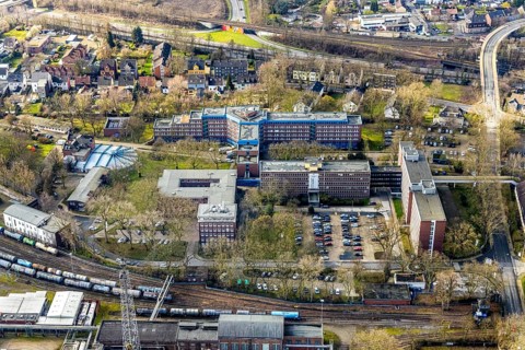 Aerial view, Shamrock Park on which a future centre with two 17-storey high-rise buildings is