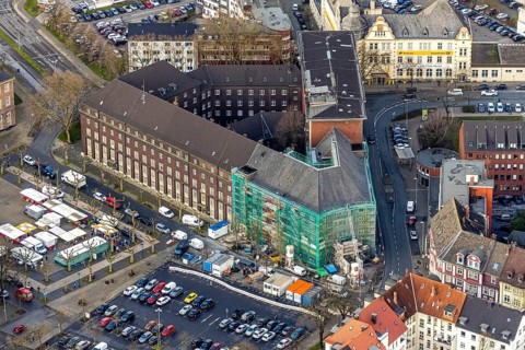 Aerial view, reconstruction / renovation of the Alte Sparkasse building, Herne, Ruhr area, North