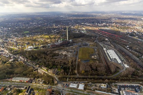 Aerial view, former Blumenthal colliery and disused Shamrock coal-fired power station, where the