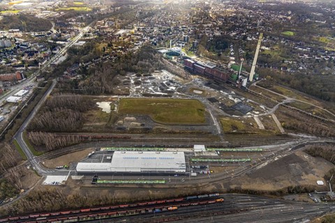 Aerial view, former Blumenthal colliery and disused Shamrock coal-fired power station, where the