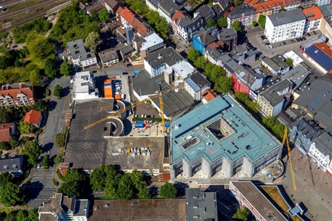 Aerial view, construction site Neue Höfe Herne, Q-Park Am Verweilplatz, Herne, Ruhr area, North
