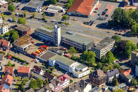 Aerial photo, fire brigade Herne, Herne, Ruhr area, North Rhine-Westphalia, Germany, fire fighter,