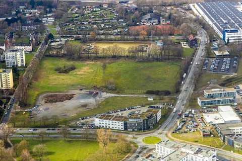 Aerial view, site for the planned Schloss-Campus-Herne, housing, trade and services in a park