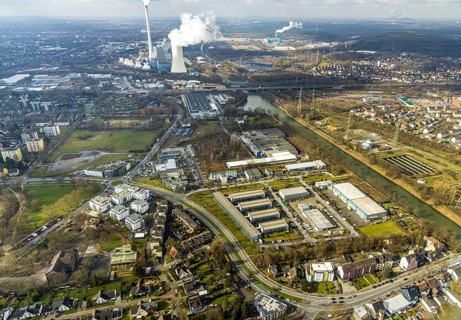 Aerial view, industrial area at the Rhine-Herne Canal Westring / Bahnhohstraße with Bofrost / bush