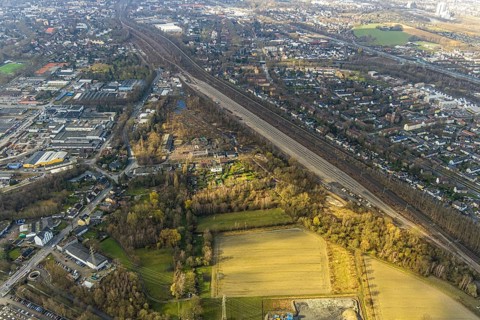 Aerial view, Horsthausen shunting tracks and of the derelict site of the former engine shed on