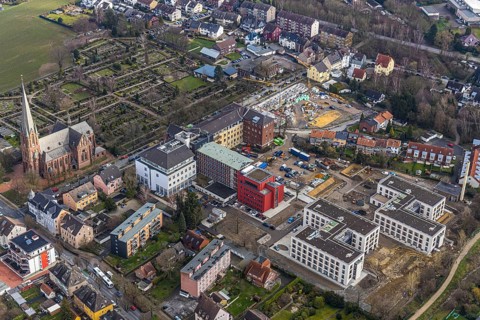 Aerial view, health campus, senior centre Widumer Höfe, on the campus of the St.Elisabeth Group, at