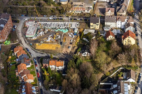 Aerial view, health campus, senior centre Widumer Höfe, on the campus of the St.Elisabeth Group, at