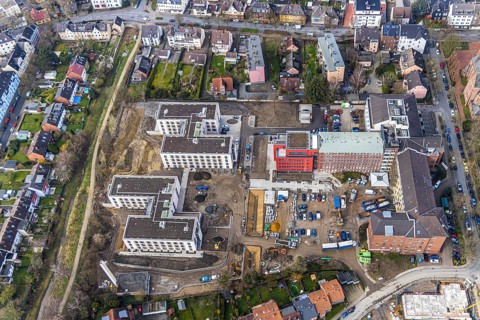 Aerial view, health campus, senior centre Widumer Höfe, on the campus of the St.Elisabeth Group, at