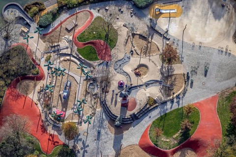 Aerial view, Maximilianpark Hamm, children's playground, Uentrop, Hamm, Ruhr area, North
