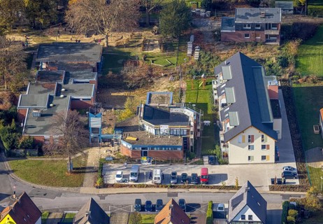 Aerial view, Protestant kindergarten, renovation, new building, Rhynern, Hamm, Ruhr area, North