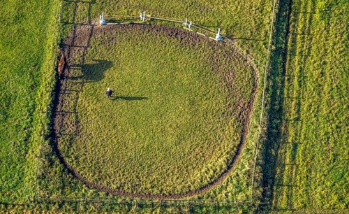 Aerial view, riding area, horse walker, Geithe, Uentrop, Hamm, Ruhr area, North Rhine-Westphalia,