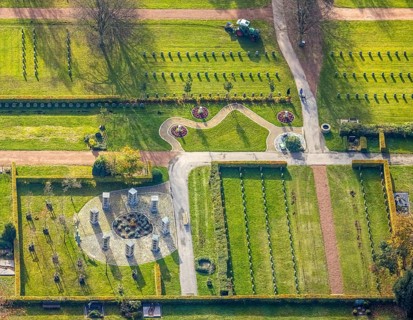 Aerial view, southern cemetery, columbarium, urn stone pillars, centre, Hamm, Ruhr area, North