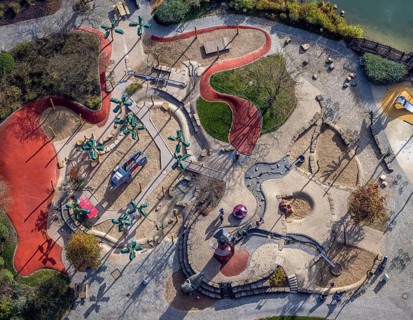 Aerial view, Maximilianpark Hamm, children's playground, Uentrop, Hamm, Ruhr area, North