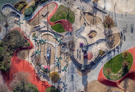 Aerial view, Maximilianpark Hamm, children's playground, Uentrop, Hamm, Ruhr area, North