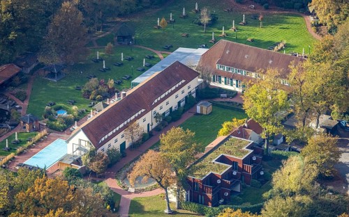 Aerial view, Gut Sternholz, hotel in the forest, Uentrop, Hamm, Ruhr area, North Rhine-Westphalia,