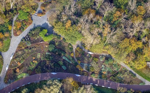 Aerial view, Maximilianpark Hamm, rose beds, Uentrop, Hamm, Ruhr area, North Rhine-Westphalia,