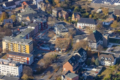 Aerial view, Heessener Markt, Bürgeramt Heessen, &lt, amtsstraße, Heessen, Hamm, Ruhr area, North