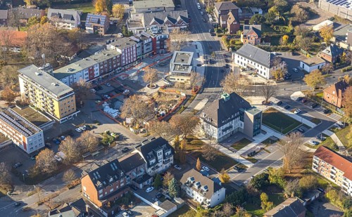 Aerial view, Heessener Markt, Bürgeramt Heessen, &lt, amtsstraße, Heessen, Hamm, Ruhr area, North