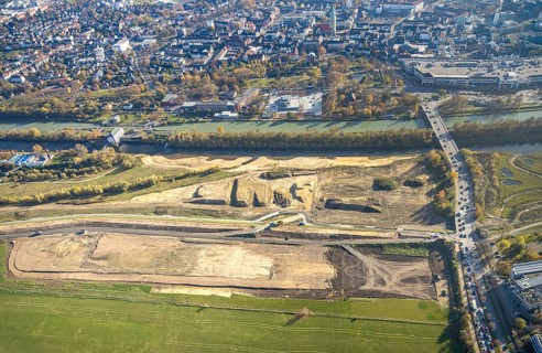 Aerial photo, Lippe reconstruction Hamm, Lippe floodplain recreation area, City of Hamm, Lippe