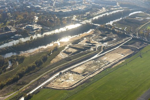 Aerial photo, Lippe reconstruction Hamm, Lippe floodplain recreation area, City of Hamm, Lippe