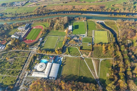 Aerial view, Maximare Erlebnistherme Bad Hamm, football ground Hammer Spielvereinigung 03/04 e.V.,