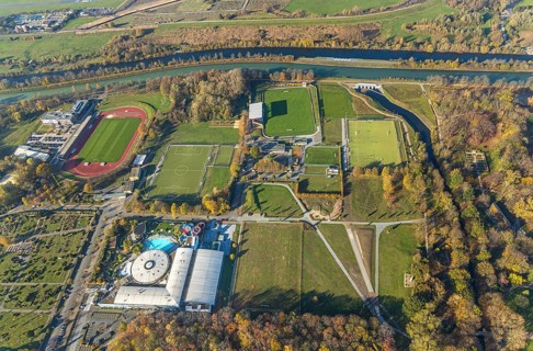 Aerial view, Maximare Erlebnistherme Bad Hamm, football pitch Hammer Spielvereinigung 03/04 e.V.,