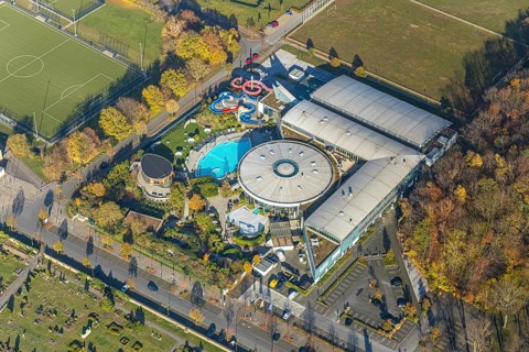 Aerial view, Maximare Erlebnistherme Bad Hamm, football ground Hammer Spielvereinigung 03/04 e.V.,